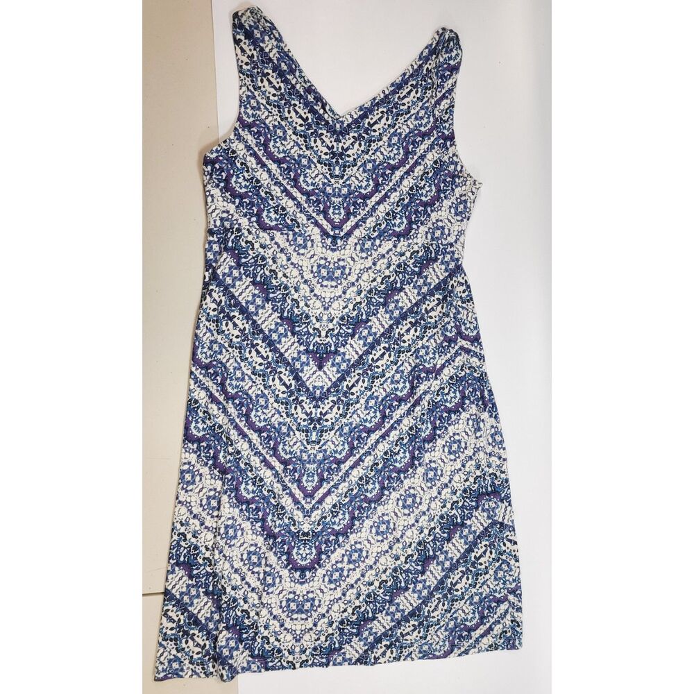 Athleta Blue Geo Printed V-Neck Sleeveless A-Line Dress Size Small